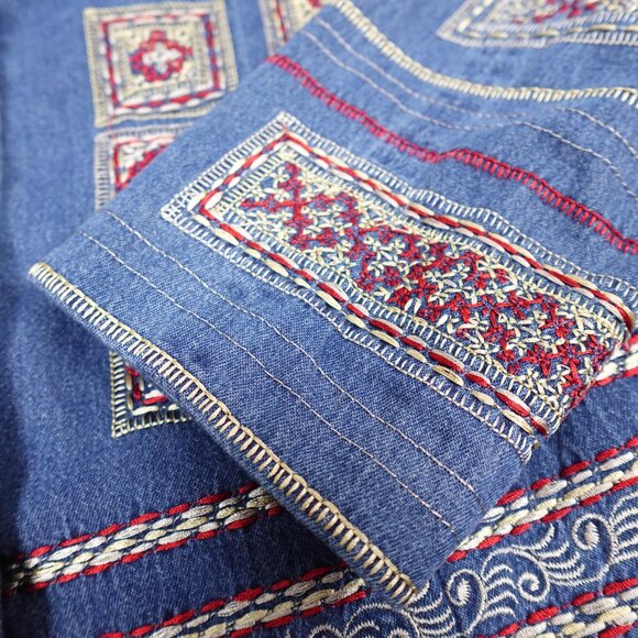 Coldwater Creek Embroidered Jean Jacket Women's 1X Boho Stitched Denim - Picture 6 of 13